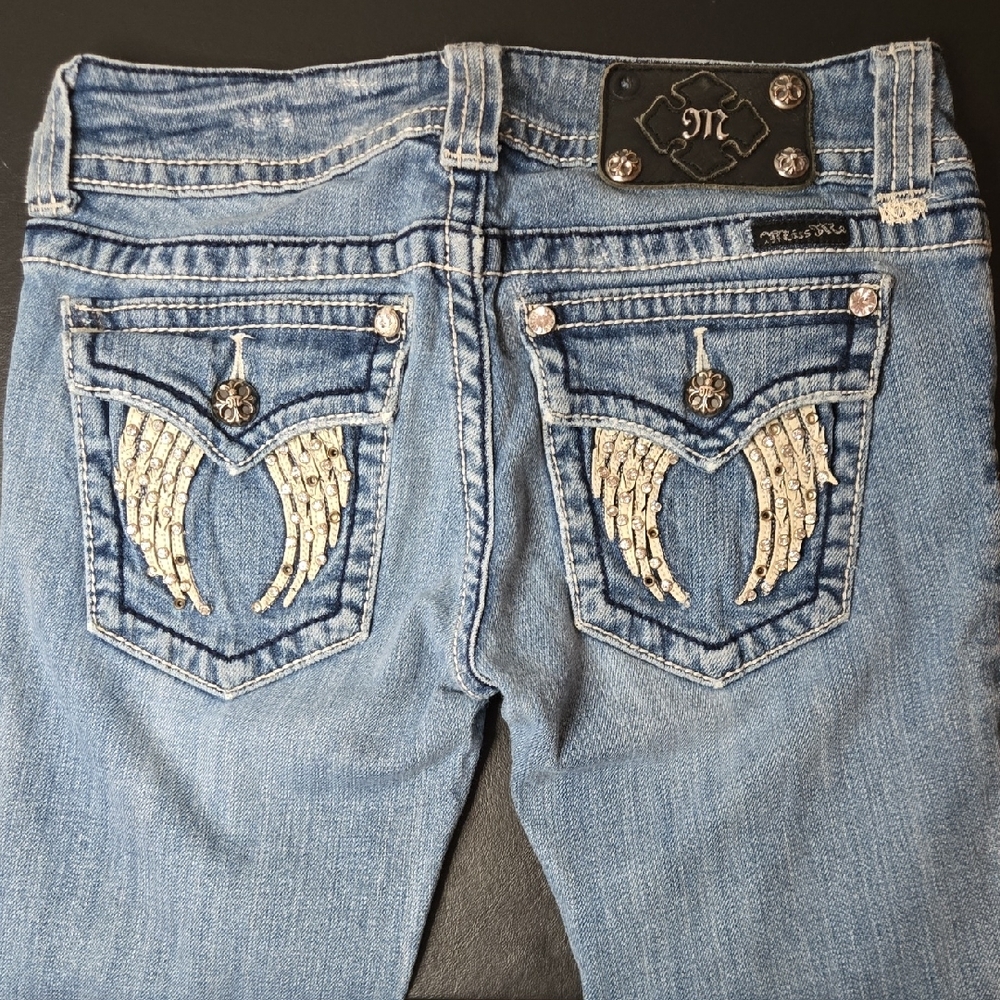 Miss Me Light Blue Skinny Jeans with Embellished Pockets - Picture 3 of 16